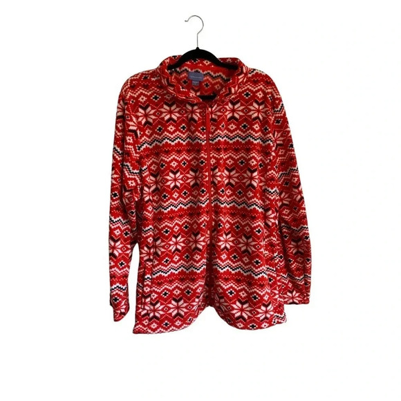 Women’s Fair Isle Printed Fleece Zippered Jacket NWT - Picture 1 of 11